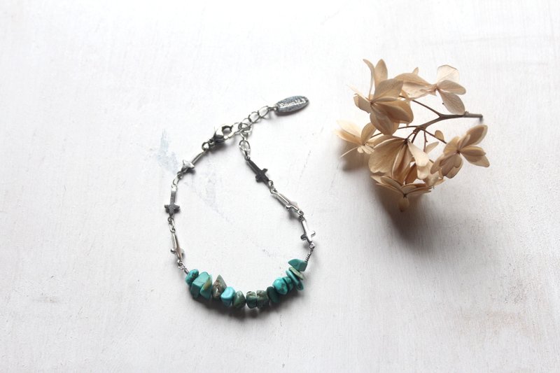 祖母绿.了 | 医疗钢系列土耳其石十字架微笑手链 - 手链/手环 - 其他金属 蓝色