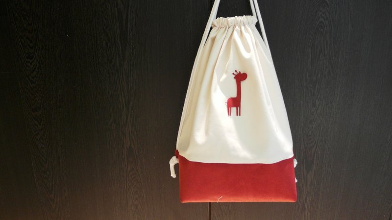 长颈鹿儿的束叩袋(图案可定制化) - 束口袋双肩包 - 其他材质 红色