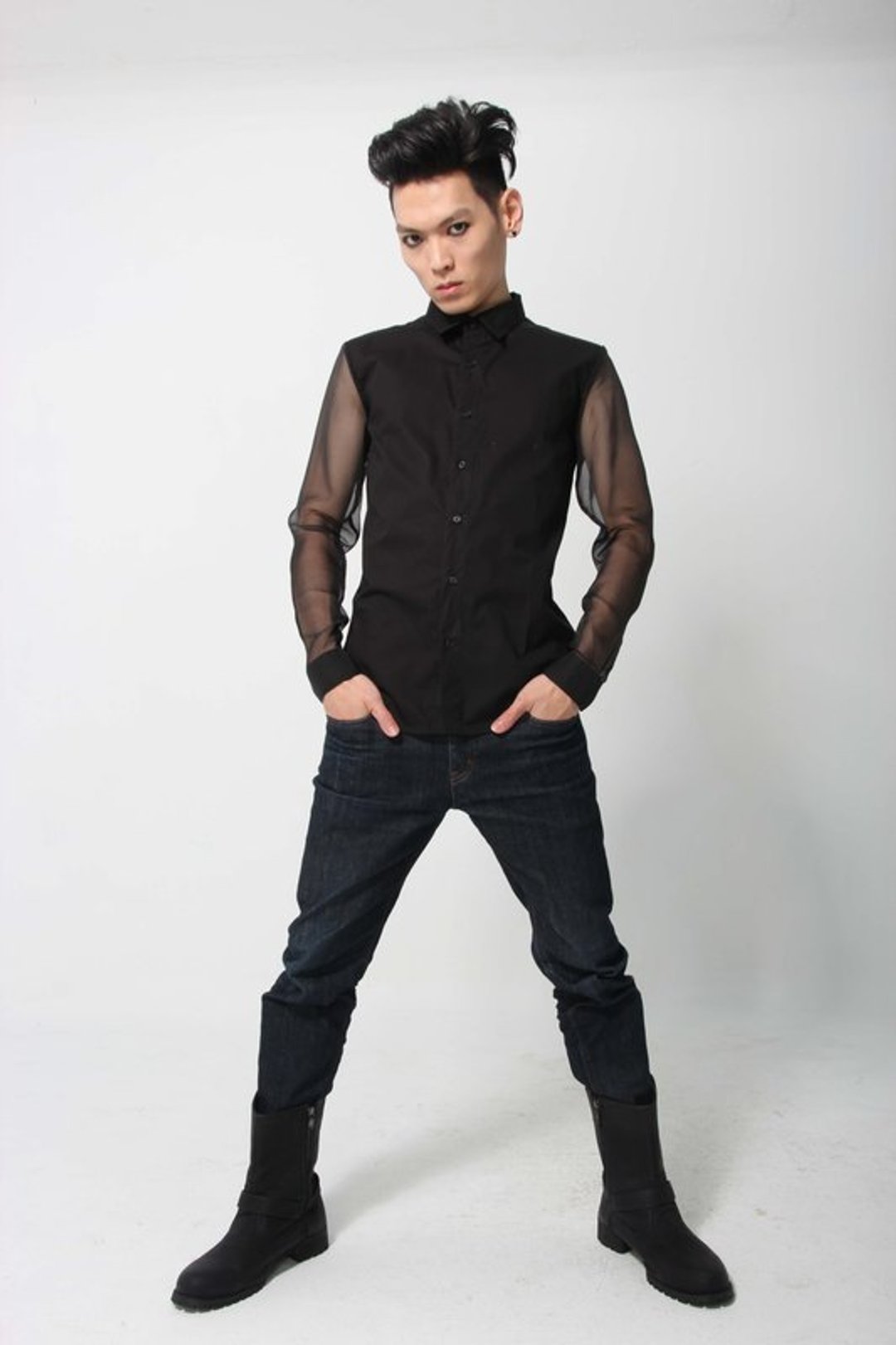 Sevenfold 雪纺拼接衬衫 Chiffon Stitching Shirt - 男装衬衫 - 其他材质 黑色