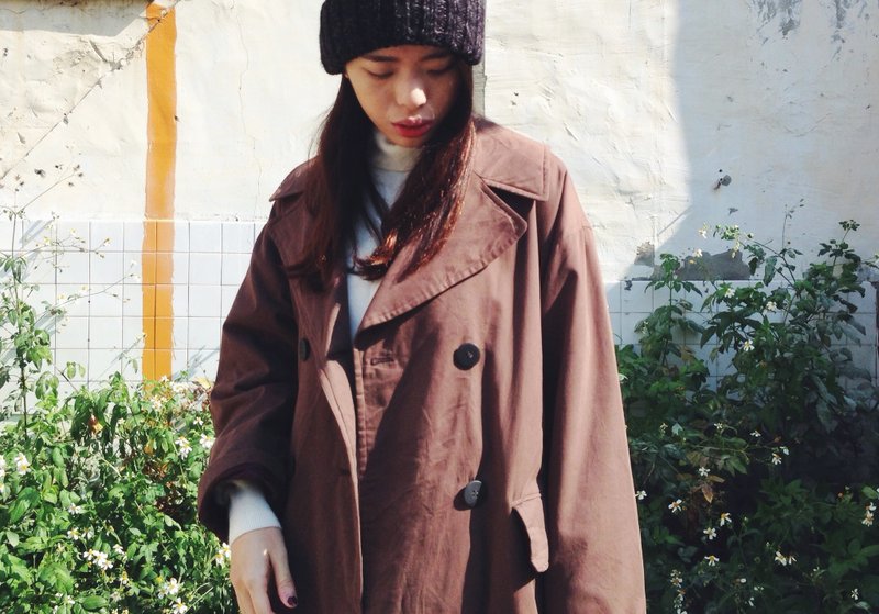 vintage coat 可可欧蕾双扣风衣 - 女装休闲/机能外套 - 其他材质 咖啡色