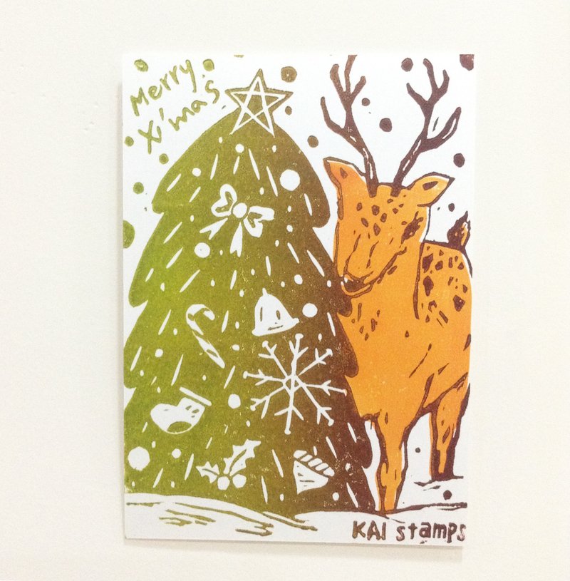 【可着色】🌲小鹿与圣诞树🌲-手工版印明信片 - 海报/装饰画/版画 - 纸 橘色
