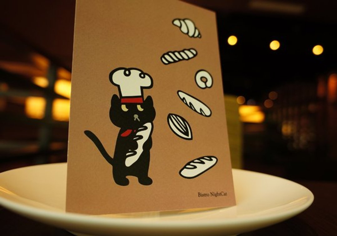 [Bistro NightCat] 夜猫食堂明信片 - 面包 - 卡片/明信片 - 纸 粉红色