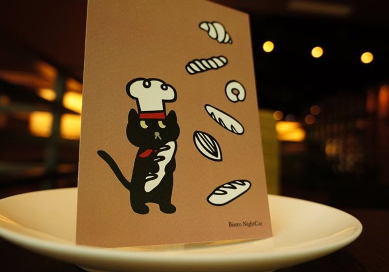 [Bistro NightCat] 夜猫食堂明信片 - 面包 - 卡片/明信片 - 纸 粉红色
