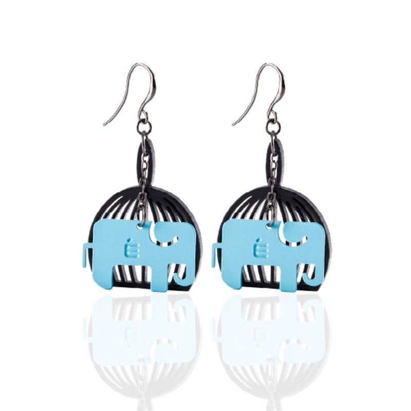 圣诞交换礼物。法式耳环。限量饰品。生日礼物。女生礼物。定情礼物。浪漫巴黎。伊登里的动物_大象耳环Earring - 耳环/耳夹 - 木头 蓝色