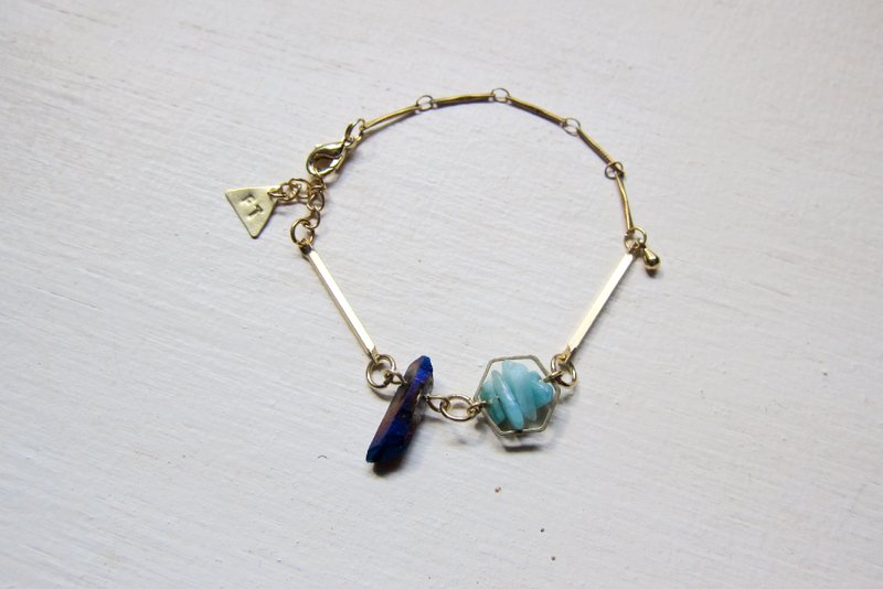 ◣Rainbow彩虹钛晶&天河石几何能量手炼◢ - 手链/手环 - 宝石 蓝色