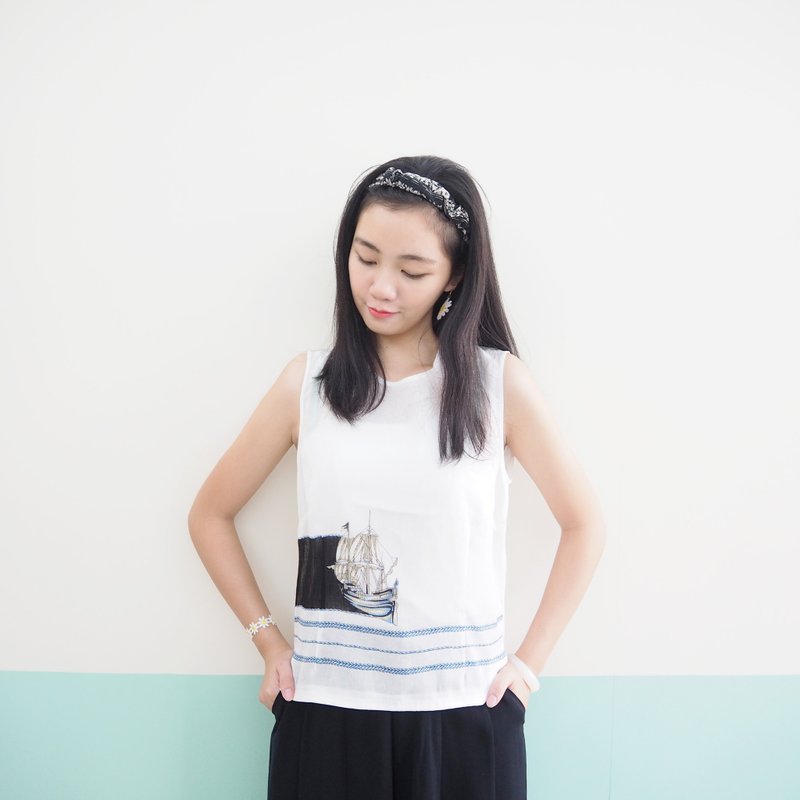 小帆船背心 - 女装上衣 - 棉．麻 白色