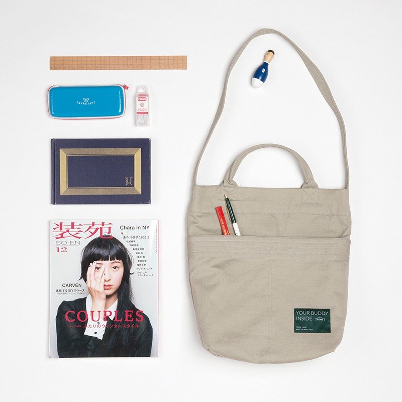 ntmy.多口袋帆布工作包 单肩背包 斜背包 墙灰色 - 侧背包/斜挎包 - 其他材质 卡其色