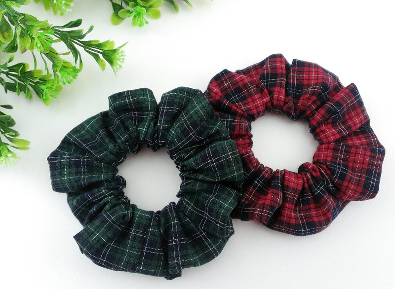 学院风格纹-2色可选。手工甜甜圈发束 / 大肠圈 - 发饰 - 棉．麻 多色