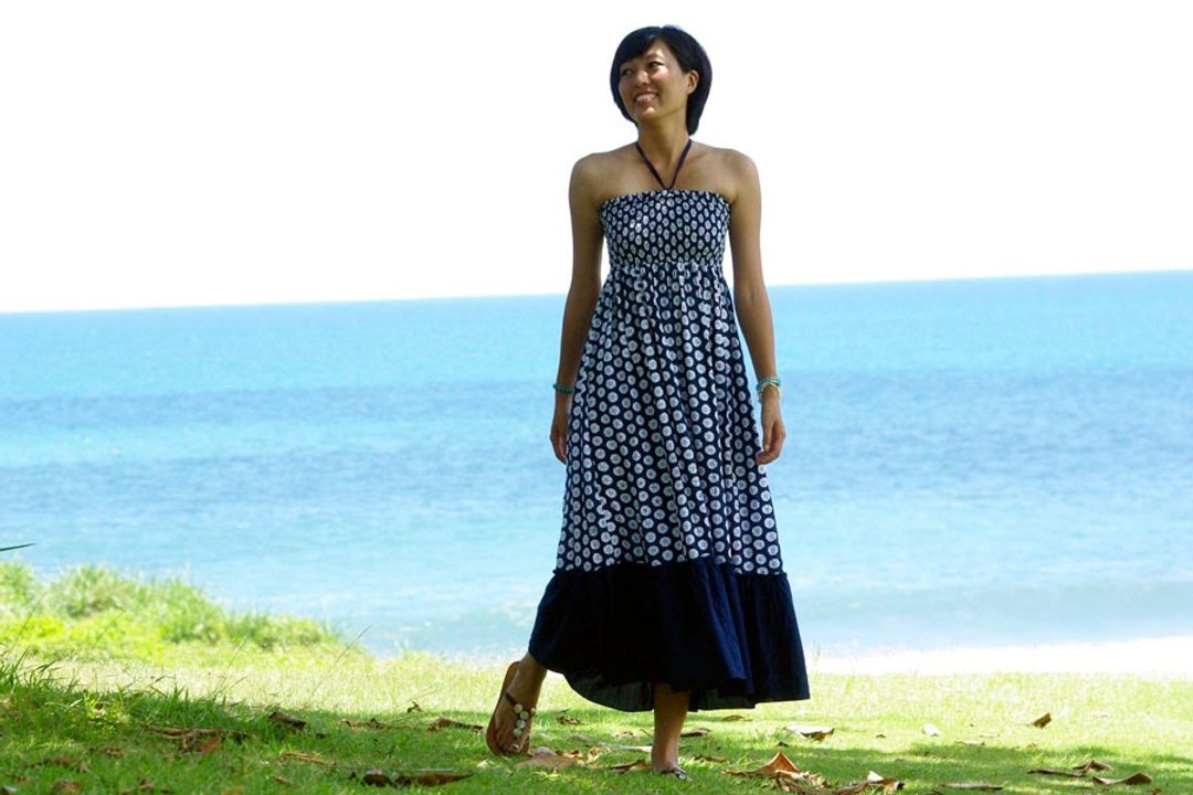 & # 39; 15S / S New! Sand Dollar print tube top ruffle long dress <navy> - 晚装/礼服 - 其他材质 蓝色