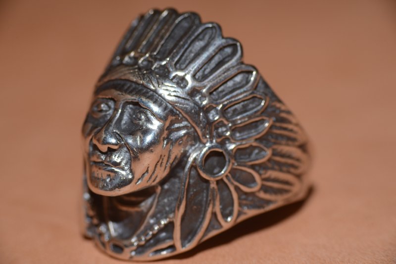 NAVAJO 纯银戒指 印地安头像，嘻皮，哈雷，重机，美式，印地安 - 戒指 - 其他金属 银色