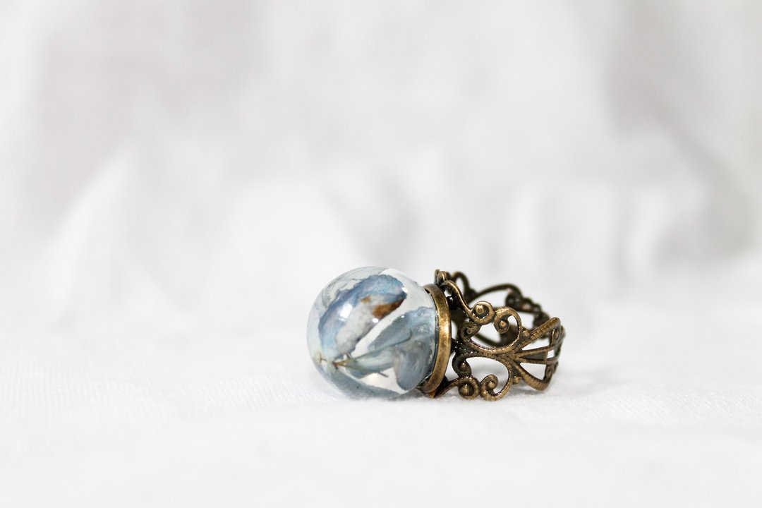 Hydrangea flower ring miniball - 戒指 - 植物．花 蓝色