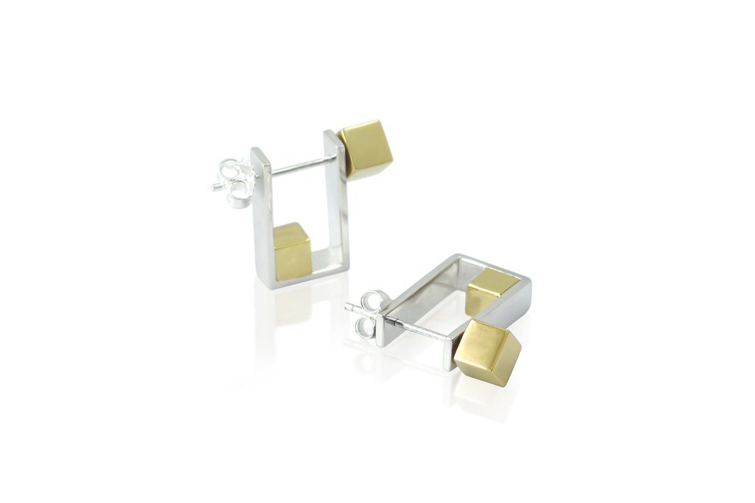 QUAD Earrings - sterling silver - 耳环/耳夹 - 其他金属 