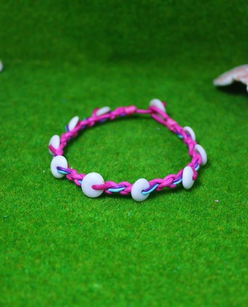 TvT／十字编绳ＰＵＫＡ脚环 - 手链/手环 - 棉．麻 粉红色