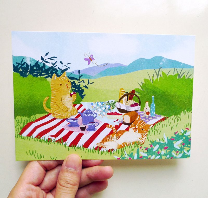 明信片-橘次郎与香橘士的野餐 - 卡片/明信片 - 纸 绿色