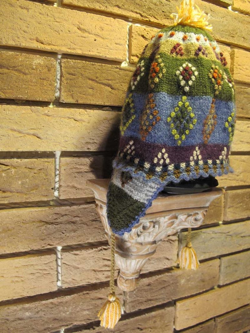 多彩菱形纹 立体编织毛帽-深紫绿 - 帽子 - 其他材质 多色