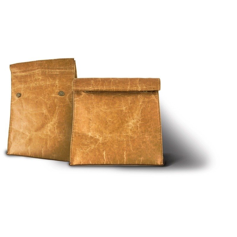 【ADOLE】蜡纹布仿古皮革 - 午餐袋造型复古包 - 手提包/手提袋 - 其他材质 咖啡色