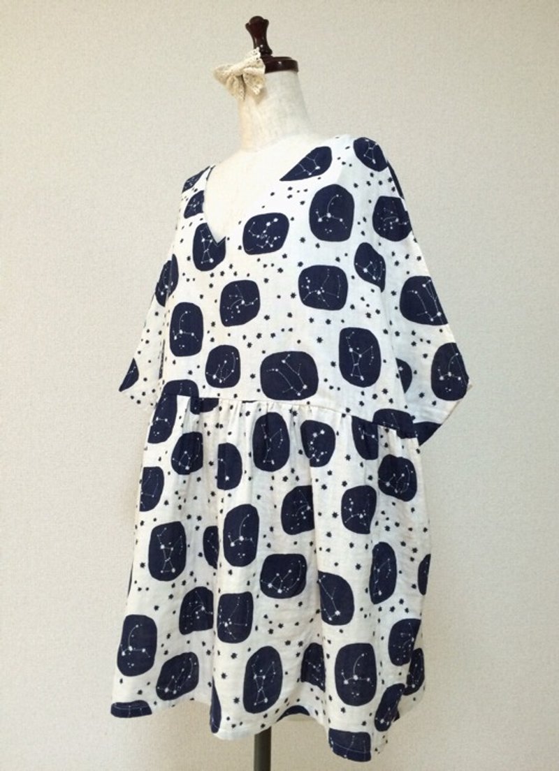 Constellation of tunic dress: soft double gauze: White - 洋装/连衣裙 - 其他材质 白色