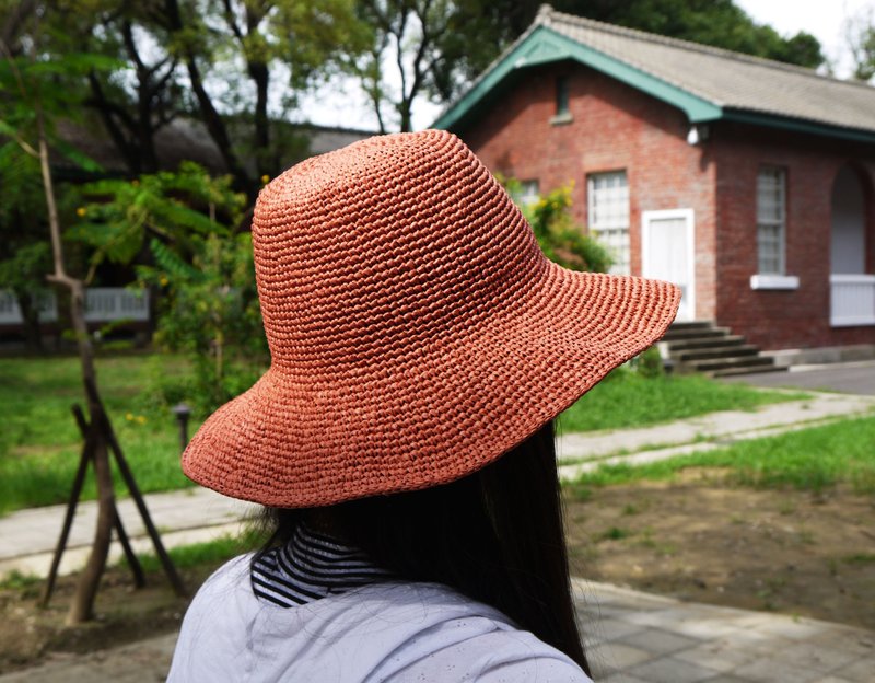 阿母の手作帽-夏日纸绳帽 橘子色/母亲节 - 帽子 - 纸 橘色