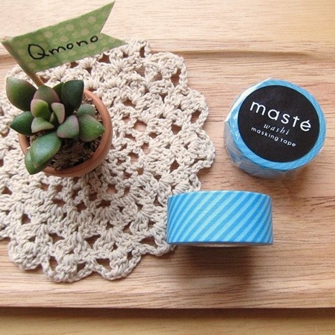 maste Masking Tape 和纸胶带 Basic 明色系【蓝色斜纹 (MST-MKT02-BL)】 - 纸胶带 - 纸 蓝色