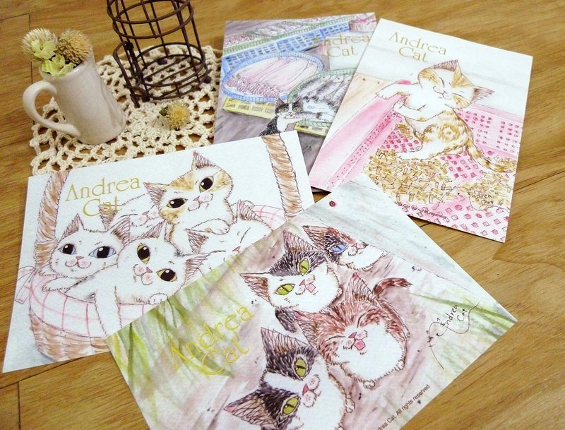Andrea Cat-富丽街的猫幼猫明信片组(一组共四张) - 卡片/明信片 - 纸 多色