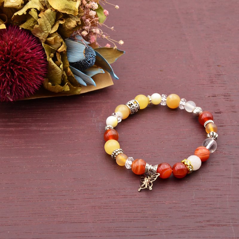 春映来的橘 | 橘纹玛瑙 - 蜂蜜玉 | 天然石手链 - 手链/手环 - 宝石 橘色