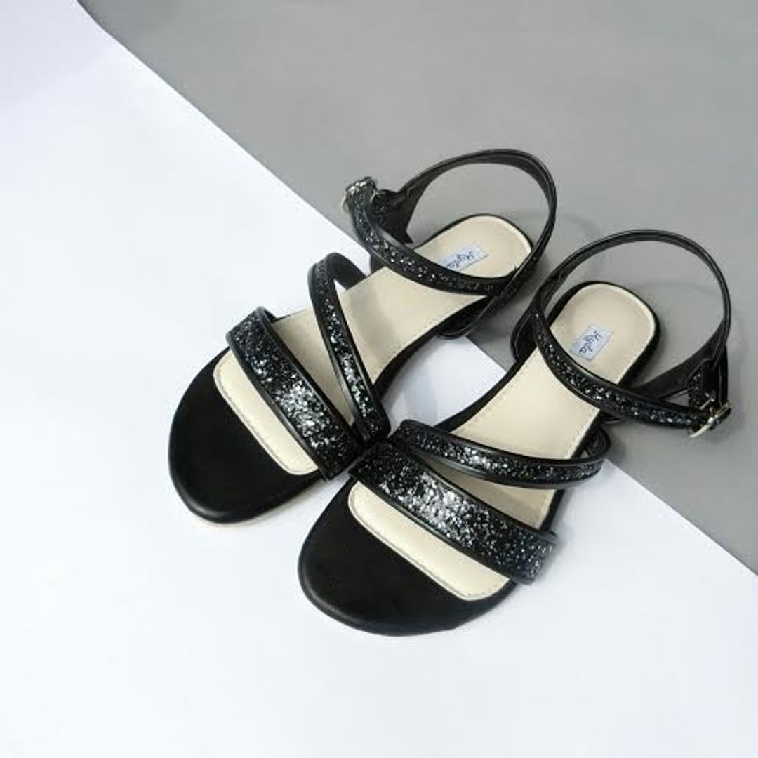 Black - Sparkling Sandals made from quality glitter. - 男女凉鞋 - 其他材质 黑色