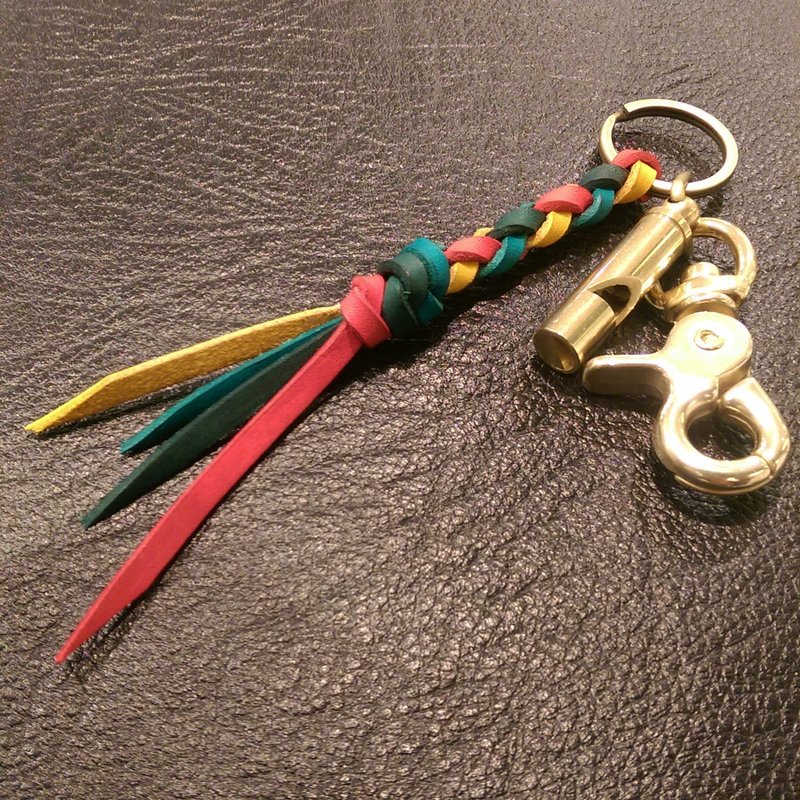 纯手工编织 黄铜哨子钥匙圈 附铜吊钩 (免费印字） - 钥匙链/钥匙包 - 真皮 多色
