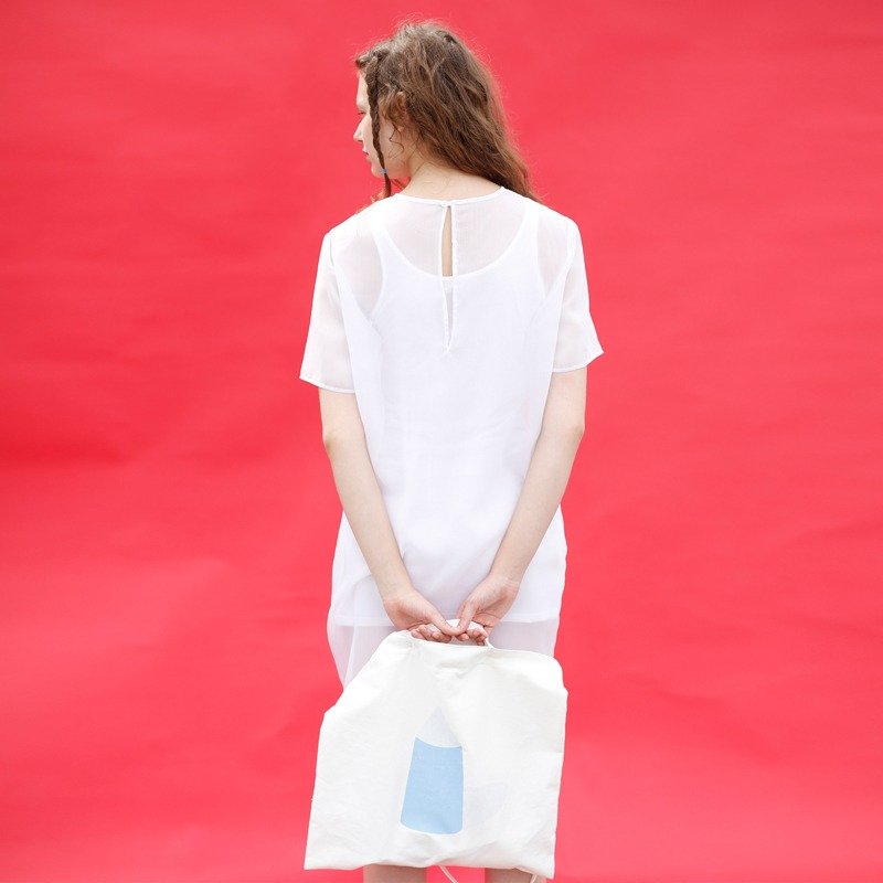 LLANO 静物系列手绘印花帆布细单肩包 白色几何立体 - 侧背包/斜挎包 - 其他材质 白色