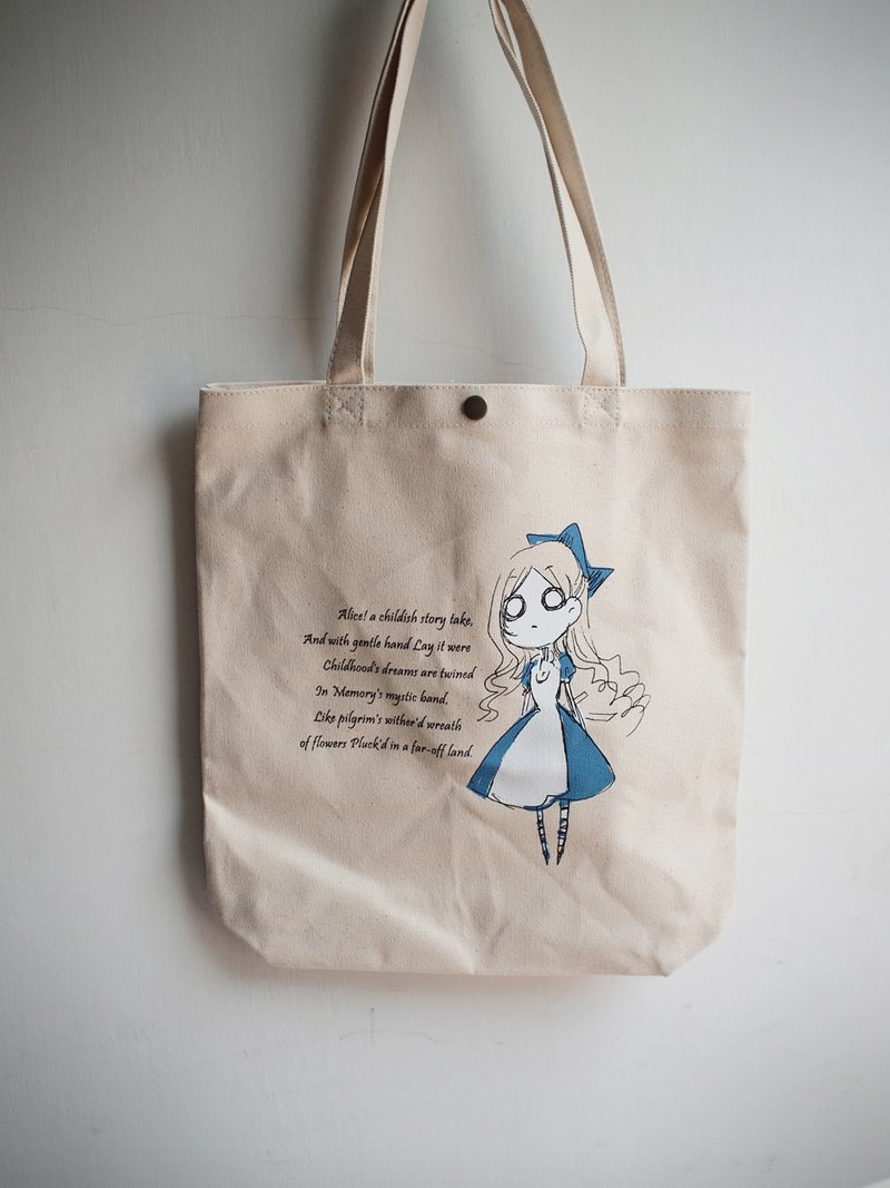 ZoeL * 爱丽丝插画 * 双面绢印帆布袋。Alice款* MIT(原创图案) - 侧背包/斜挎包 - 其他材质 卡其色