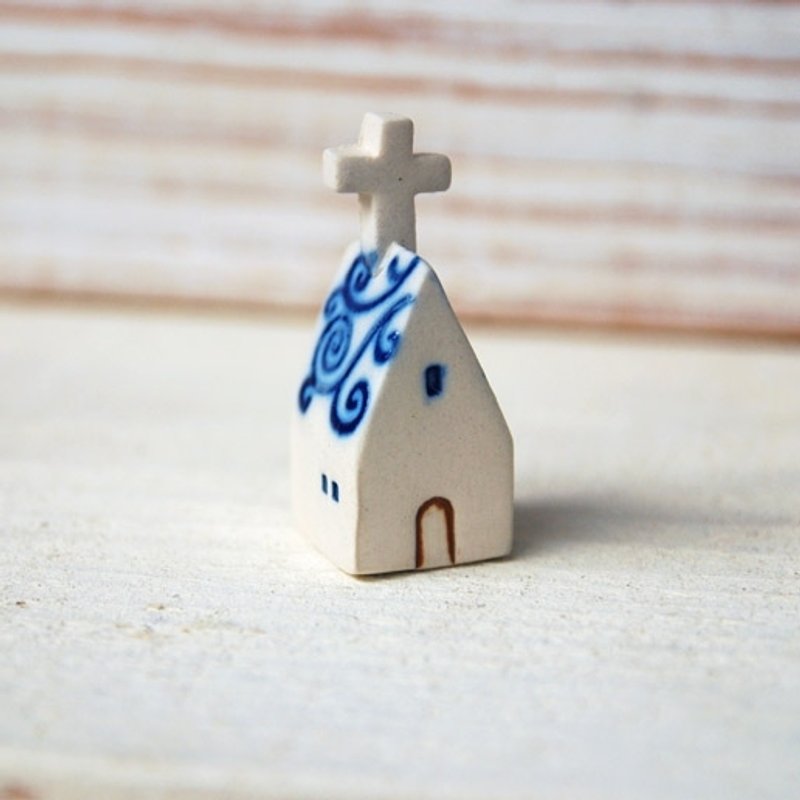 圣诞 迷你手作(蓝彩)教堂陶屋（1入） - 其他 - 其他材质 蓝色