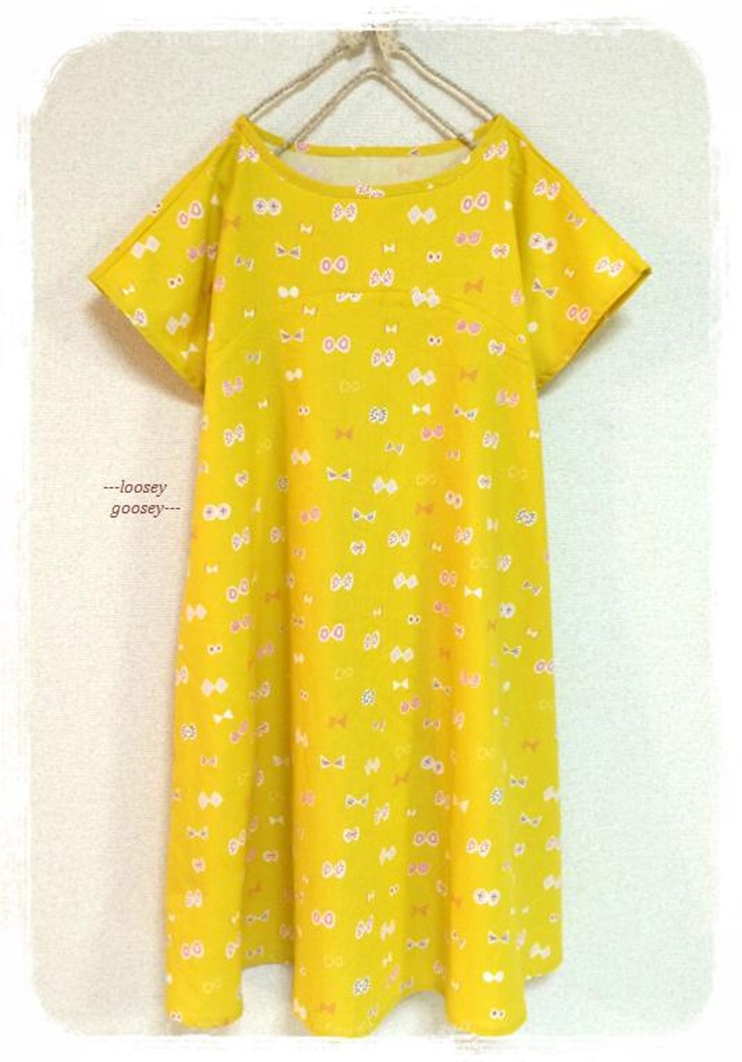 Ribbon of flare dress: mustard yellow - 洋装/连衣裙 - 棉 