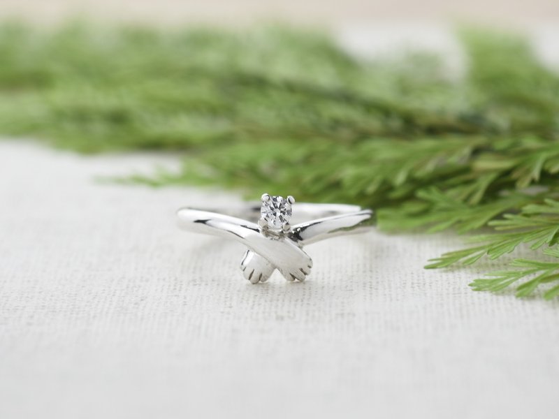 猫咪手手 加钻款 | 纯银戒指 女款 可爱动物 手作银饰 情人礼物 - 戒指 - 纯银 银色