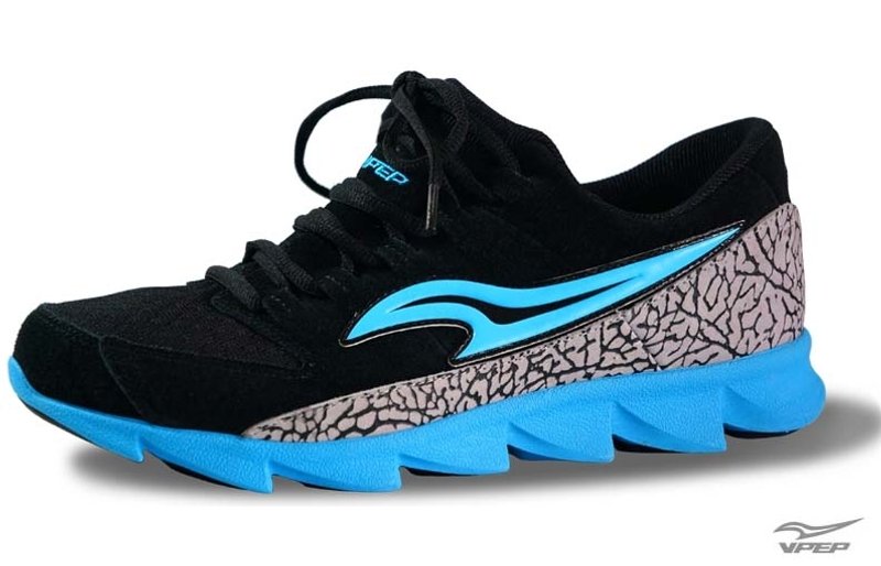 VPEP男休闲跑鞋/天空蓝配黑与爆烈纹/ - 男款运动鞋/球鞋 - 真皮 黑色