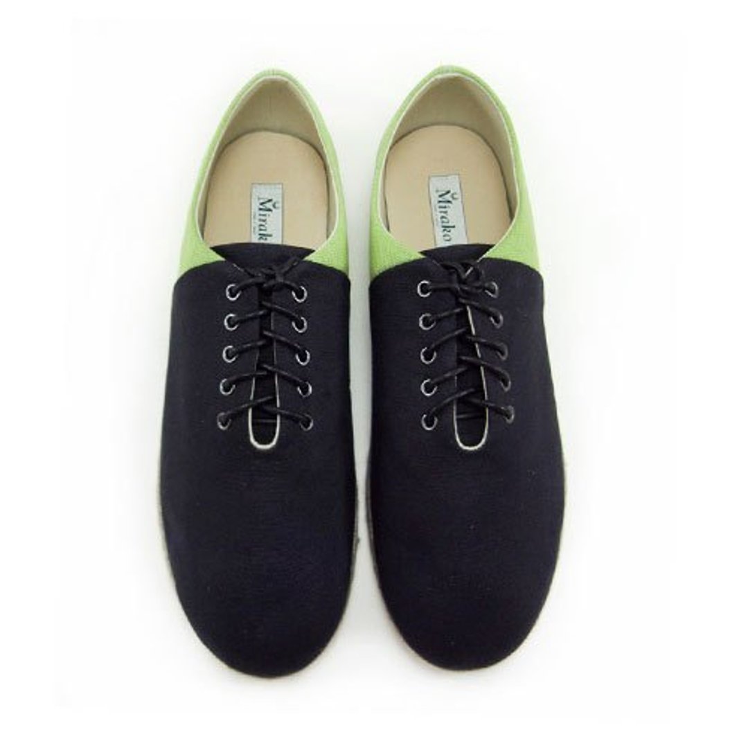 Two Tone Canvas Flat Espadrilles M1105 BlackGreen - 女款休闲鞋 - 棉 黑色