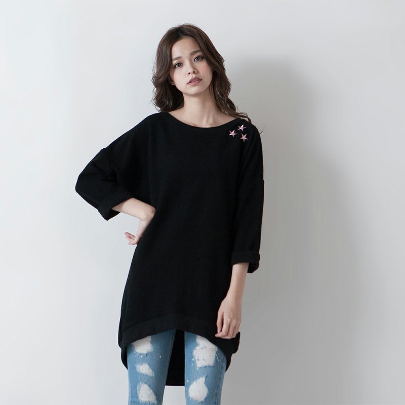 SUMI●三星上将电绣绒布不对称剪裁上衣●3AF021_黑 - 女装针织衫/毛衣 - 其他材质 黑色