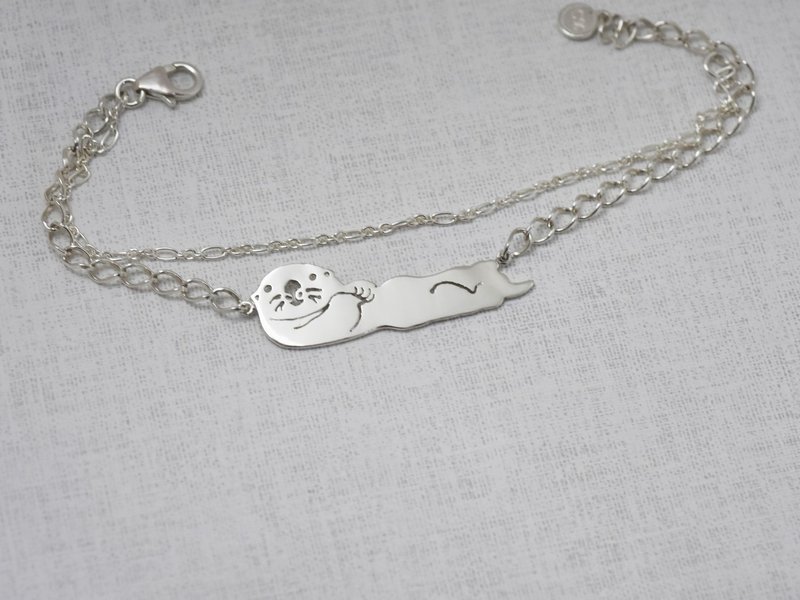 海獭 - 经典动物镂空 | 纯银手链 双层 定制长度 手工银饰 - 手链/手环 - 纯银 银色