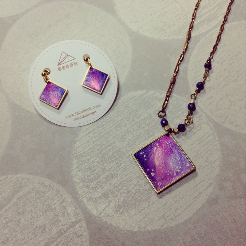 Purple Galaxy-银河系列皮革项链耳环套组 - 项链 - 真皮 紫色