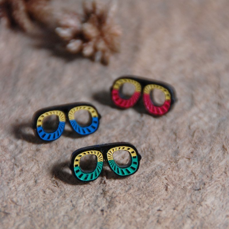 复古眼镜/抗过敏钢针/可改夹式 - 耳环/耳夹 - 塑料 黑色