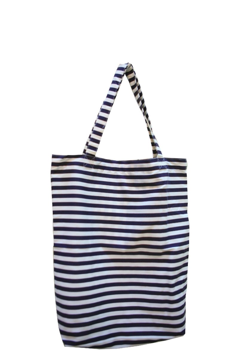 Fill in the Blank”天然麻织布家饰系列 - 横纹托特包（附拉链内袋） - BL - 手提包/手提袋 - 其他材质 蓝色