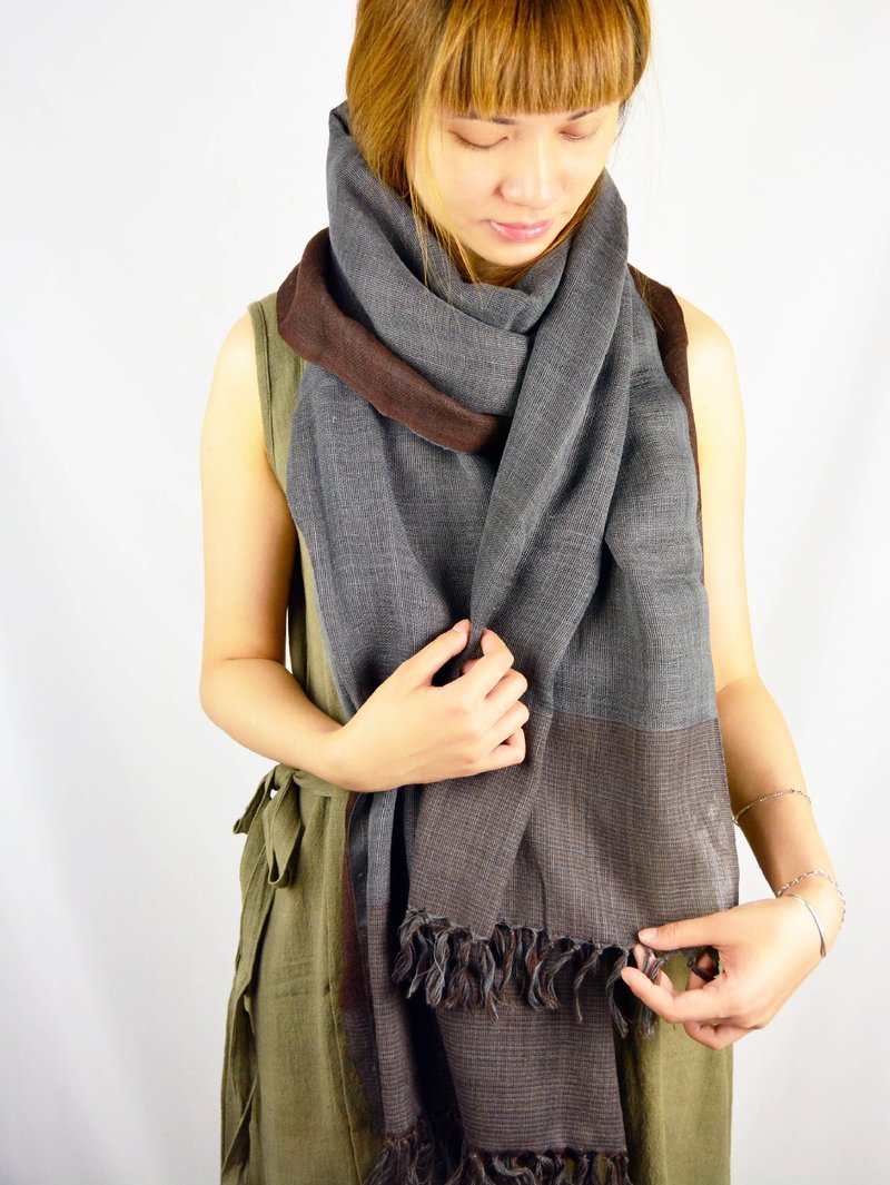 手织羊毛双面围巾＿咖啡＋灰蓝＿公平贸易 - 丝巾 - 植物．花 黑色