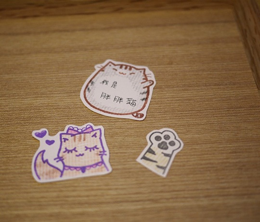 [猫手作小杂货] 贵族呆猫咪组合－胖胖猫＋蕾丝猫＋小猫掌 - 印章/印台 - 木头 咖啡色