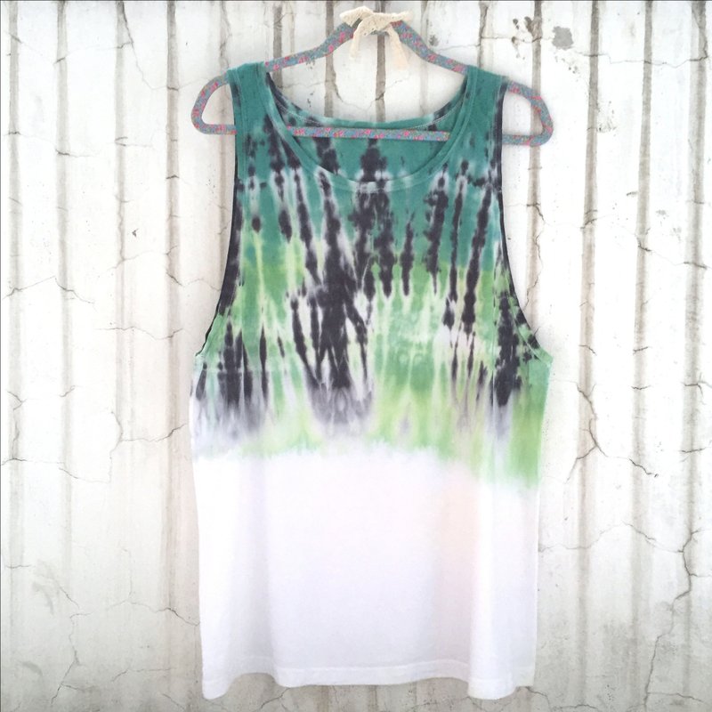 手染 绑染 扎染 全棉长版背心 绿斑驳 - 其他 - 棉．麻 绿色