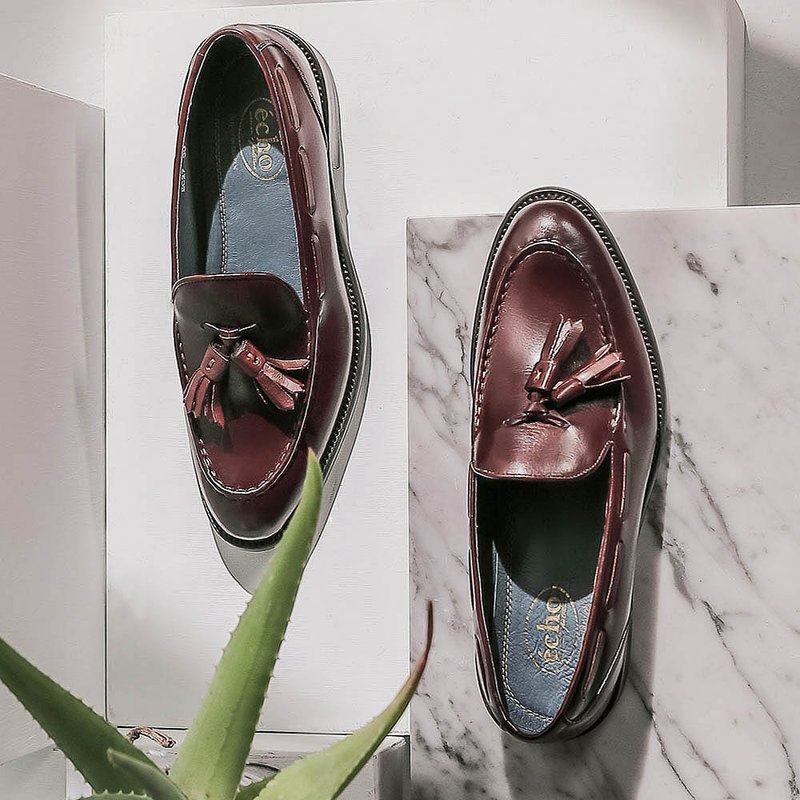 e cho 中性浅口流苏擦色乐福鞋ec27枣红 - 其他女款皮鞋 - 真皮 红色