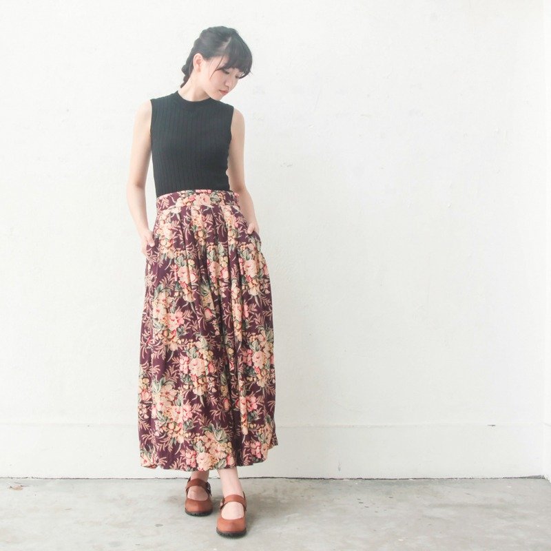 古着│暗红色碎花长裙 - 裙子 - 其他材质 红色