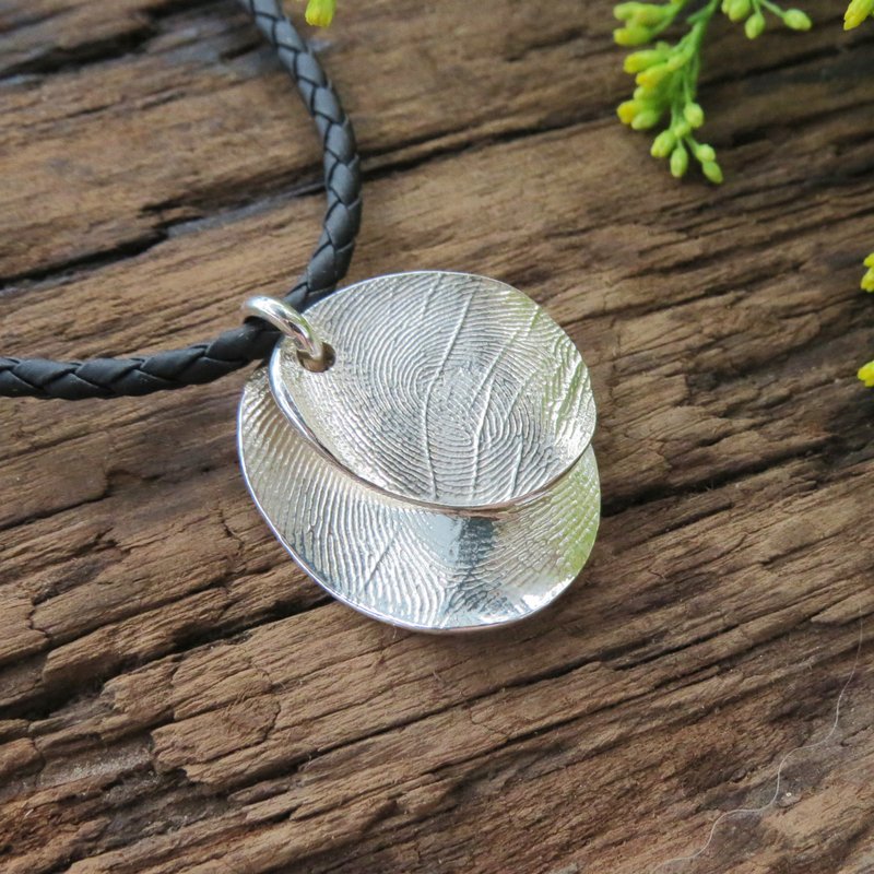 指纹印记系列 / 指纹双片波浪坠 / 925银 / 定制化 - 项链 - 其他金属 银色