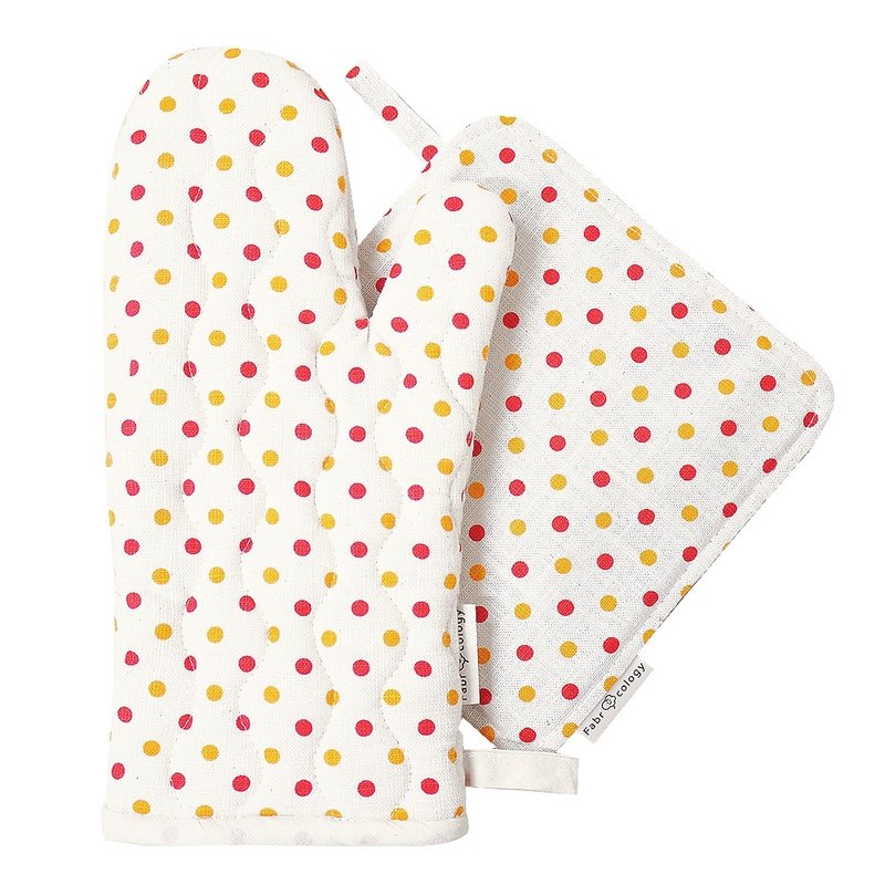 双色水玉纹隔热垫+手套-橘红 - 厨房用具 - 其他材质 红色