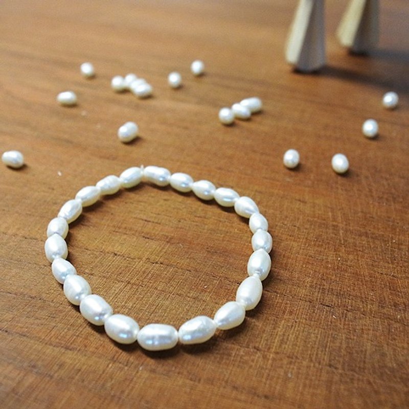 ☽柒夕手作☽【07187】5mm米珍珠天然珍珠(A级)白手环 - 金工/饰品 - 其他材质 白色