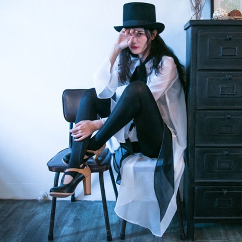 马克的时髦机场穿着 大蝴蝶结雪纺透肤不规则超长版上衣 - 洋装/连衣裙 - 其他材质 多色