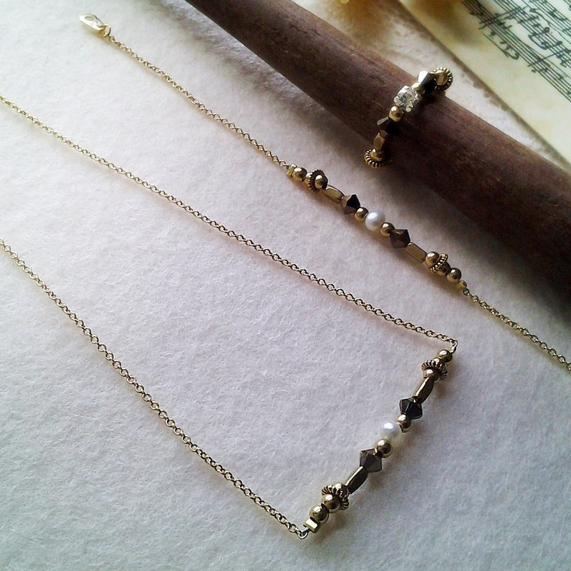 EF流金岁月NO.45金色水钻珍珠黄铜细致项链套组 - 项链 - 其他材质 金色