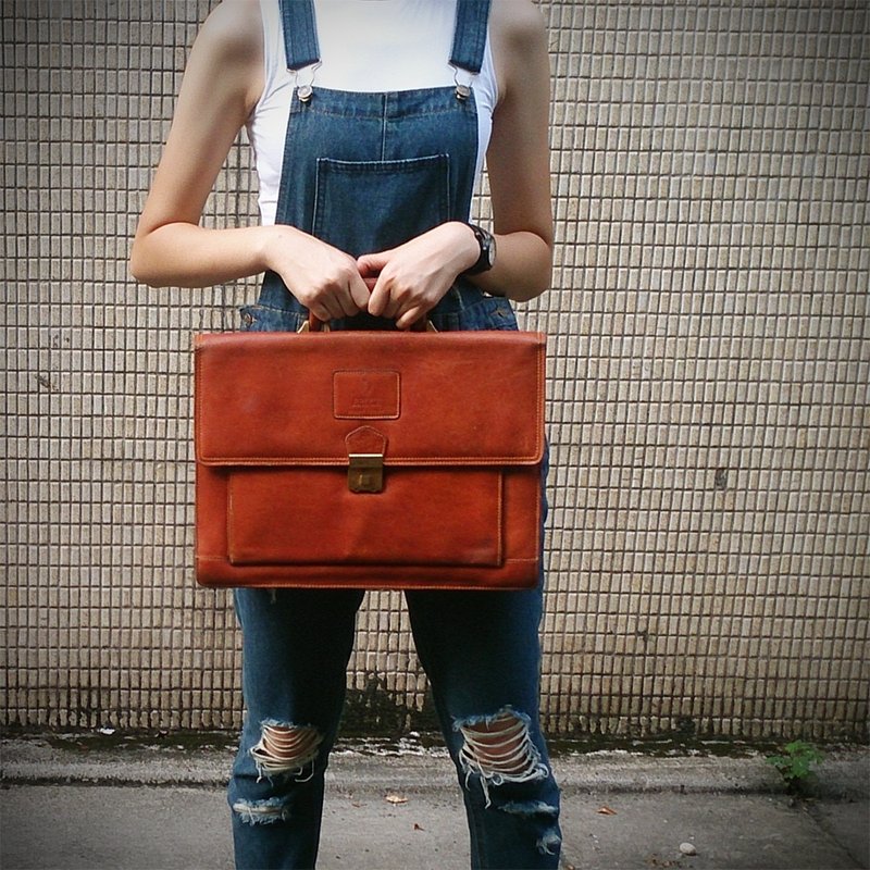 夕卡 Shika // Vintage bag 早期经典牛皮公事包 {A3-057} - 公文包/医生包 - 其他材质 